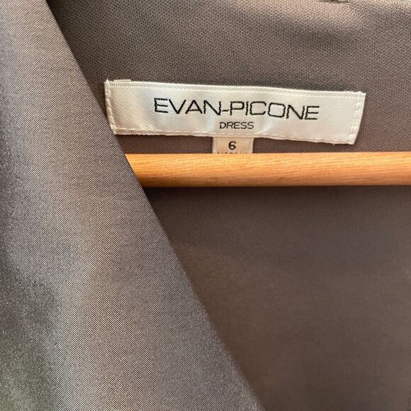 Evan Picone Size 6 Cocktail Dress | Y2K Draped Peplum, Taupe Silver Elegant Vibe - Picture 3 of 8